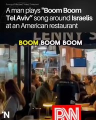 A man plays "Boom Boom Tel Aviv" song around isrealis at an American restaurant... is it correct or not😁