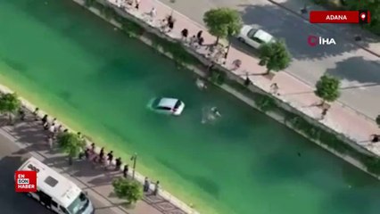 Adana’da kanala düşen araçtaki sürücü son anda kurtarıldı