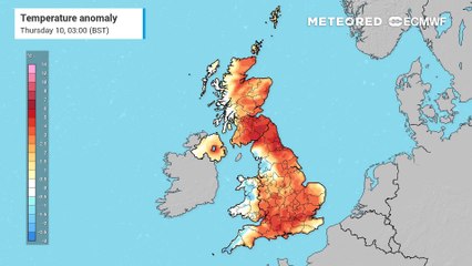 Temperature anomalies for the UK shows the hottest regions will change on the day