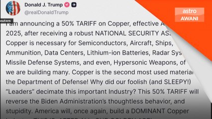 Trump umum duti import 50 peratus tembaga bermula 1 Ogos