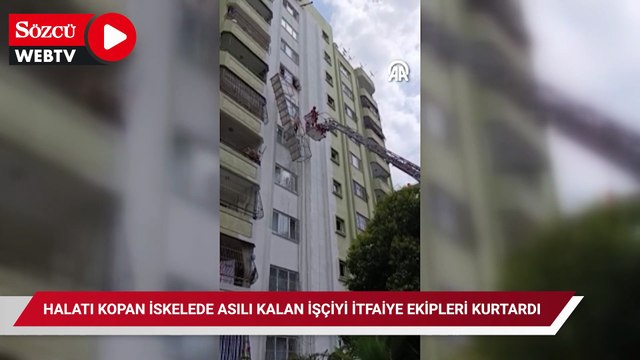 Halatı kopan iskelede asılı kalan işçiyi itfaiye ekipleri kurtardı