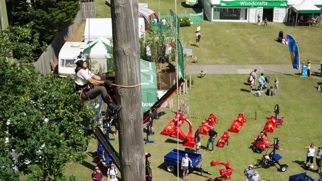 Julia Bradbury attempts pole climbing on Today At The Great Yorkshire Show