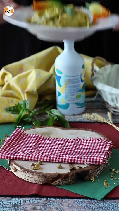 Pasta with squash blossoms, ricotta cheese and pistachios