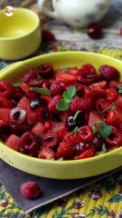 Red fruit salad: strawberry, raspberry, cherry and watermelon, perfect for summer!