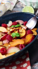 Fruit salad: peach apricot raspberry super gourmet!