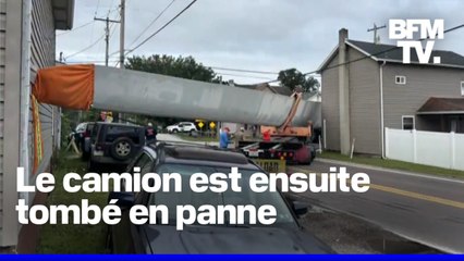 États-Unis: une pale d'éolienne de près de 50 mètres reste bloquée entre deux maisons lors de son transport