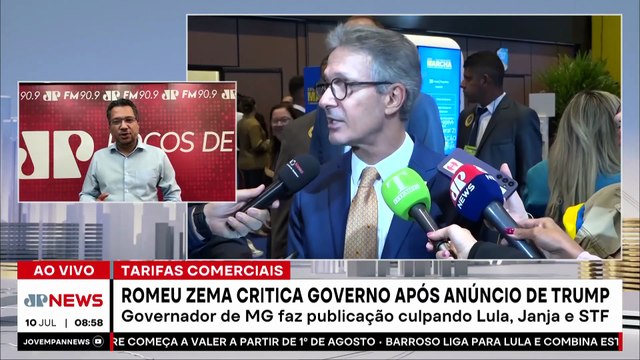 Zema critica governo após tarifa de 50% dos EUA sobre produtos brasileiros