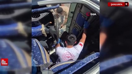 Şanlıurfa'da sağlık görevlileri kamyonun camını kırarak yaralıya müdahale etti