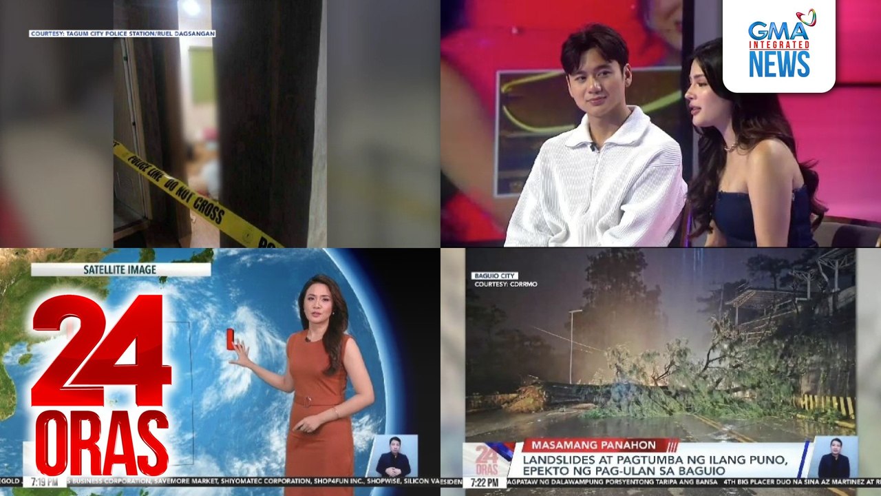24 Oras: (Part 2) 19-anyos na babae, ninakawan at pinatay, 38 beses na sinaksak; tatlong LPA, mino-monitor ng PAGASA, isa riyan, mataas ang tsansang maging bagyo; AZ Martinez at River Joseph o "AZVer", overwhelmed sa suporta ng fans, atbp.