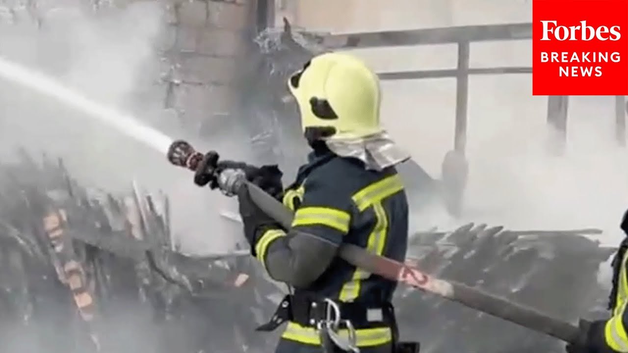 Ukrainian Firefighters Battle Flames In Lutsk After Major Russian Strikes