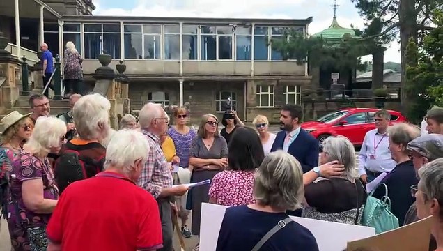 Derbyshire County Cllr Stephen Reed talking to campaigner Roger Jackson about feared closure of Derbyshire Eco Centre