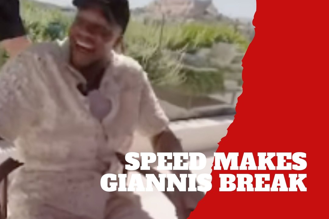 Speed makes Giannis laugh so hard he breaks the chair