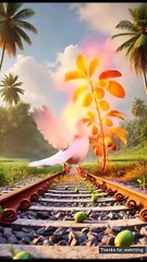 Big pigeon pours water on a plum tree drying up in the hot sun on the railway track 😭 #ai #pigeon