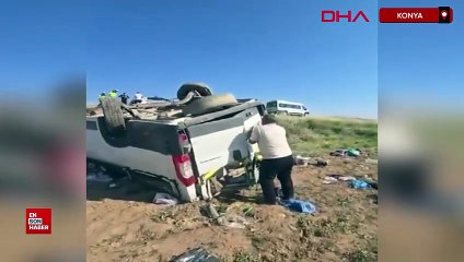 Konya'da tarım işçilerini taşıyan minibüs devrildi