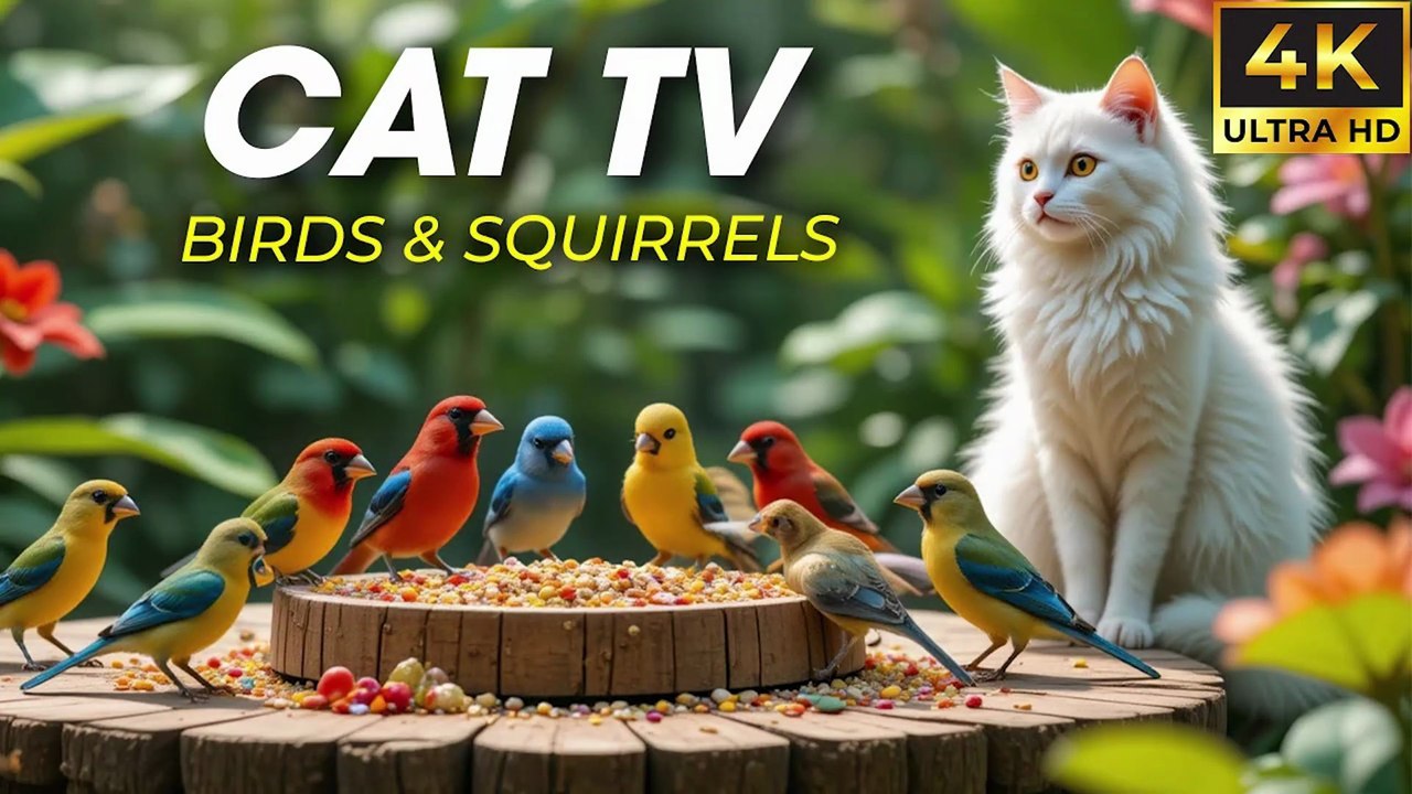 Gentle Morning with Birds and Squirrels by the Fence - Birds For Cats To Watch