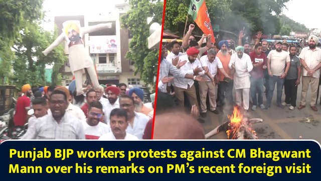 Punjab BJP workers protests against CM Bhagwant Mann over his remarks on PM’s recent foreign visit