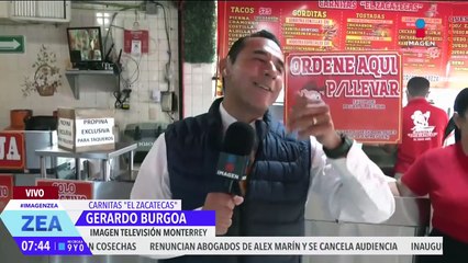 Gerardo Burgoa desayuna carnitas en la Central de Abasto de Guadalupe, Nuevo León