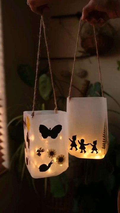 DIY Lanterns from Milk Jugs via: @sibsterCreate beautiful DIY lanterns to add a warm, inviting glow to your space. They're perfect for brightening up patios, gardens, or cozy corners indoors.