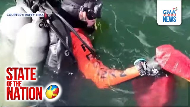 2 bag na naiahon ng PCG divers mula sa ilalim ng Taal Lake, 'di pa malinaw ang laman | SONA