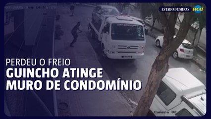 Guincho perde freio e atinge muro de condomínio em BH