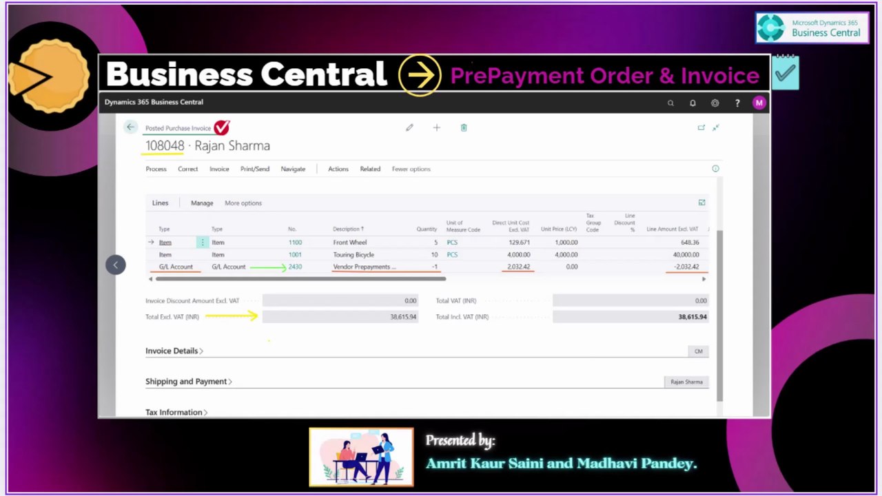 Prepayment Purchase Order & Invoice in Business Central | Part 2 # ...