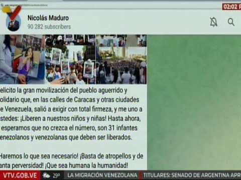 Pdte. Maduro felicita al pueblo venezolano que alzó su voz en defensa de los niños retenidos en EE.UU.