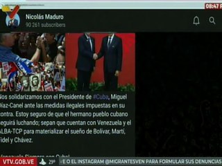 Presidente Maduro se solidariza con su homólogo Miguel Díaz-Canel ante las medidas impuestas en su contra