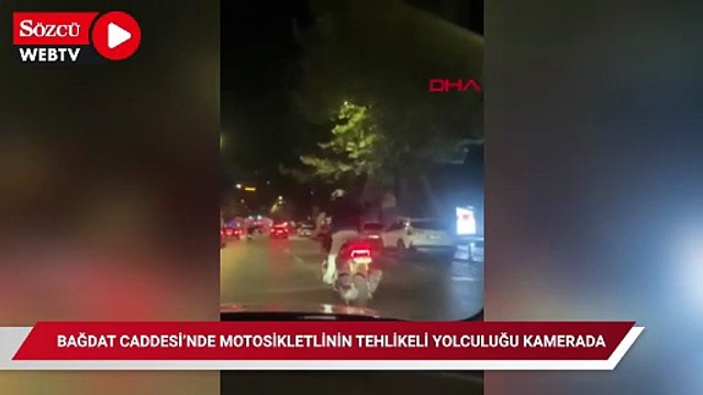 Bağdat Caddesi’nde motosikletlinin tehlikeli yolculuğu kamerada