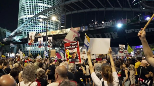 Thousands protest in Tel Aviv demanding the Netanyahu government end the war in Gaza and bring remaining Israeli hostages home