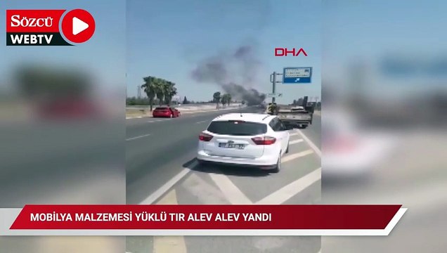 Mobilya malzemesi yüklü TIR alev alev yandı