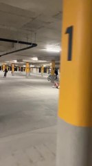 Shopping Cart Ride Ends in Crash Against Parking Lot Pillar