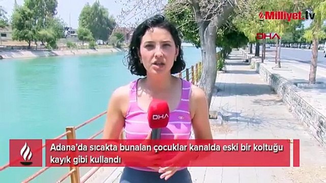 Adana’da sıcakta bunalan çocukların kanalda eski koltukla tehlikeli eğlencesi