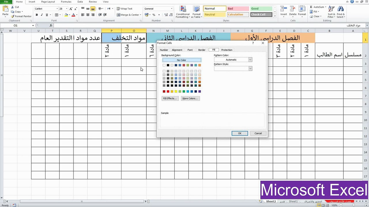 تنسيق البيانات في الاكسيل المحاسبي