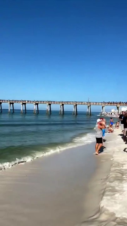 ✈️ Un avion de chasse survole une jetée à plein régime lors du salon aéronautique de Pensacola en Floride.  Son. Vitesse. Onde de choc. Tout est là.