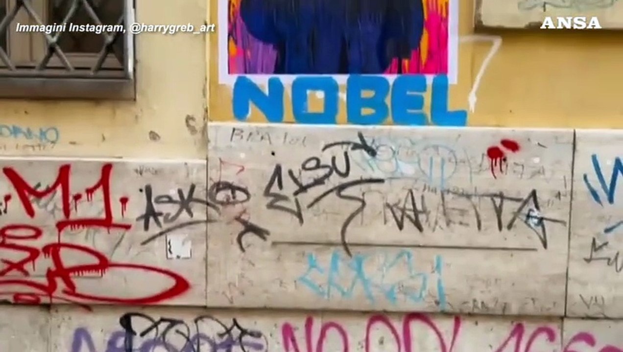 Gaza, su un muro di Roma il Nobel per la pace a Francesca Albanese