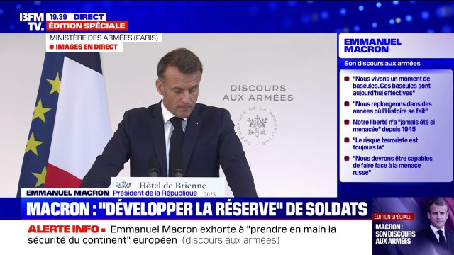 Discours aux Armées: Nous devons accélérer les efforts sur notre réserve de soldats, indique Emmanuel Macron