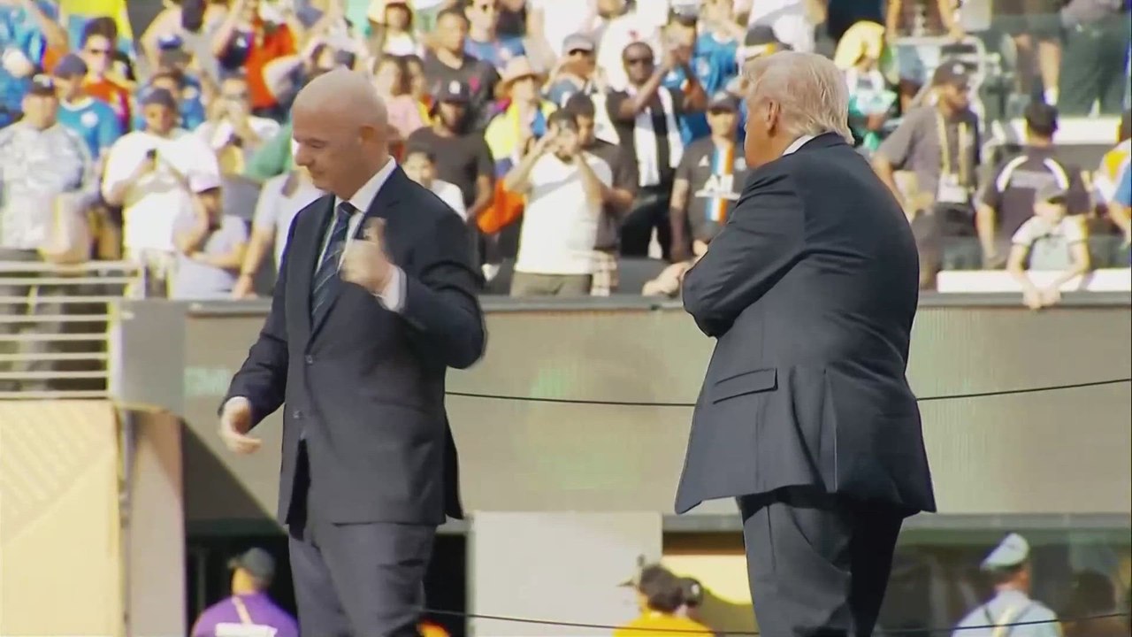 Trump joins Chelsea’s celebrations after handing them Club World Cup trophy