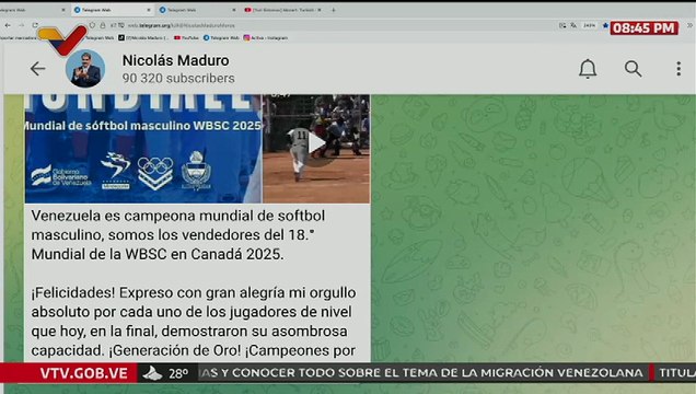 Pdte. Maduro felicita a la selección masculina de softbol por titularse campeón mundial