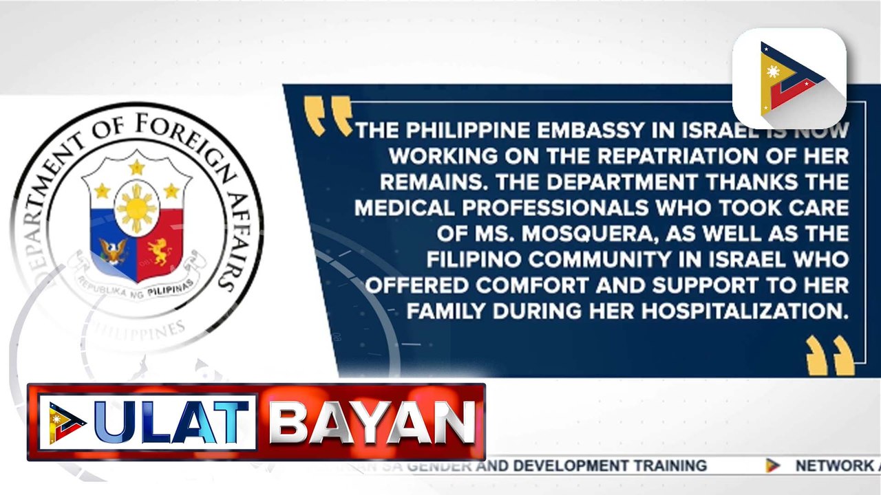 DFA at Embahada ng Pilipinas sa Israel, nagpaabot ng pakikiramay sa mga naulila ng nasawing Pinay caregiver sa gitna ng kaguluhan sa pagitan ng Israel at Iran