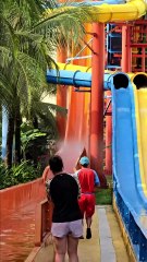 Romina and the water park slides in the summer