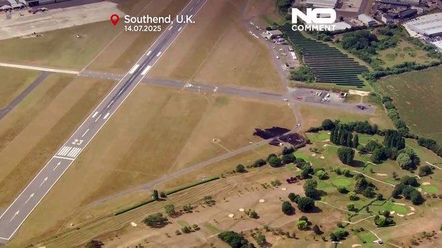 Aerial footage shows aftermath of plane crash at Southend Airport