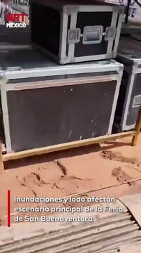 Las fuertes lluvias registradas en San Buenaventura provocaron que el escenario principal de la feria quedara cubierto de lodo y presentara daños significativos en su estructura y equipo.