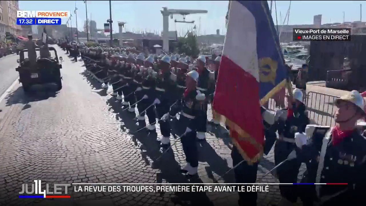 14-Juillet à Marseille: la revue des troupes vue depuis le "Command Car" avant le défilé militaire