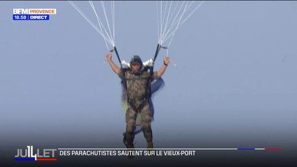 14-Juillet à Marseille: des parachutistes sautent au-dessus du Vieux-Port
