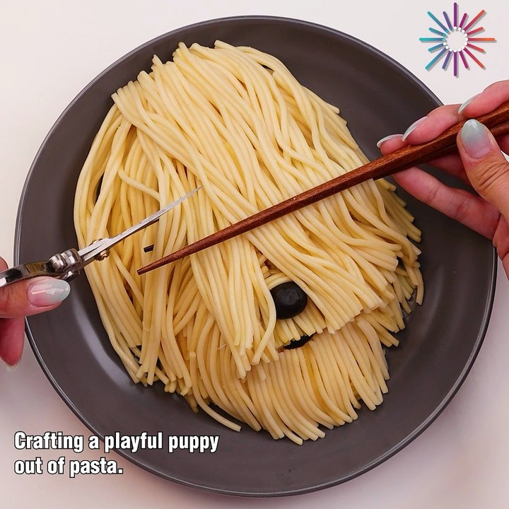 Crafting a playful puppy out of spaghetti 🍝