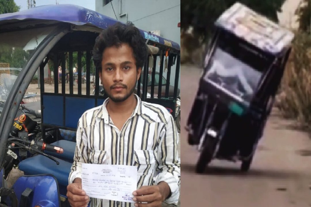 ई-रिक्शा चालक का फिल्मी स्टाईल में स्टंट