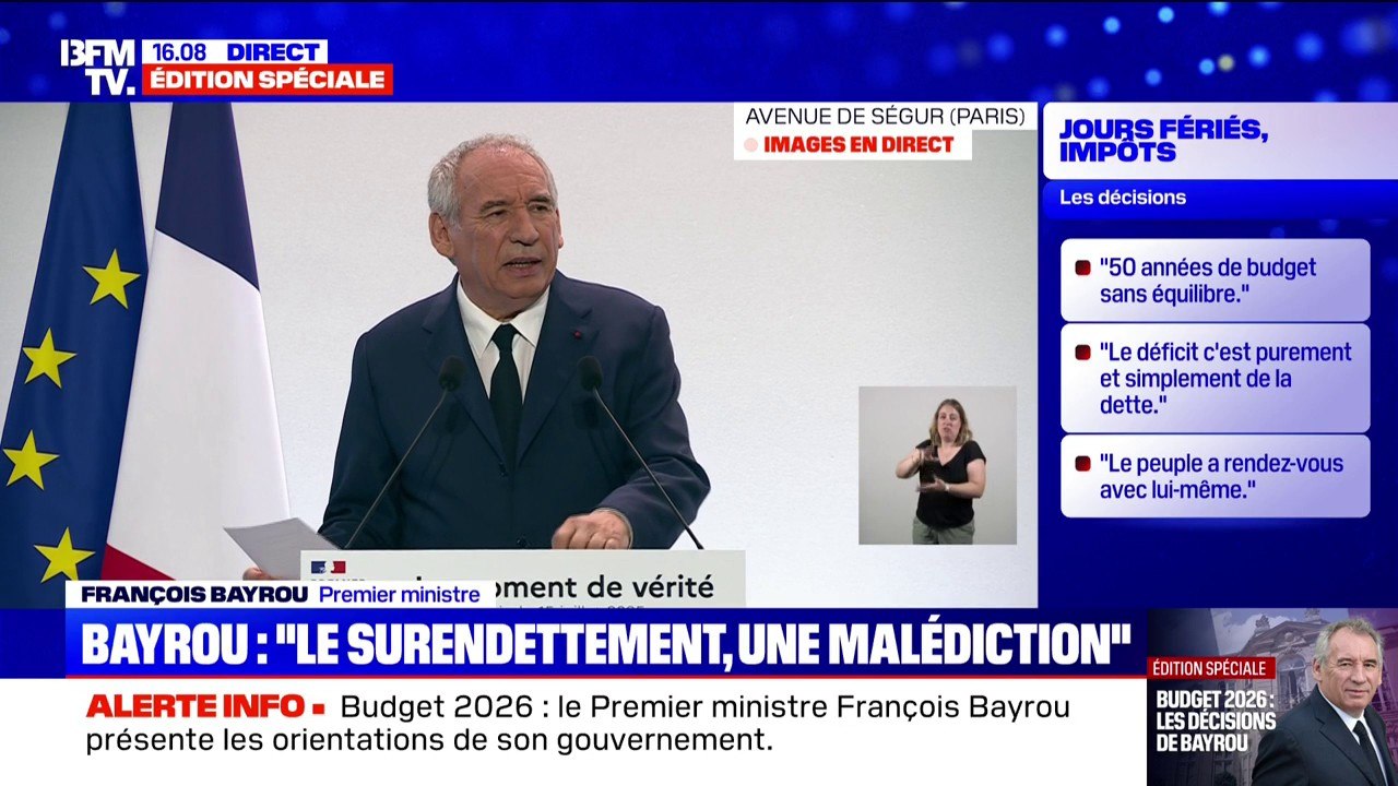 "La dette de notre pays représente aujourd'hui plus de 3.300 milliards d'euros", déclare François Bayrou