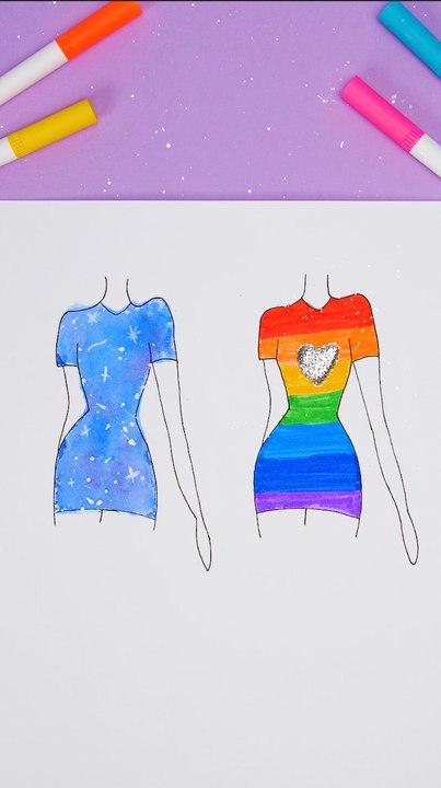 Galaxie VS Arc-en-ciel || Robes faciles à dessiner ✨😍👗 #art #shorts #dessinfacile