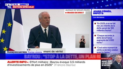 Dette: "Tout le monde devra participer à l'effort", annonce François Bayrou