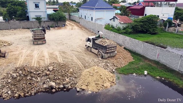 Best Amazing Showing Activity Fill the land by Powerful Dozer Komatsu and Dump truck unloading Soil